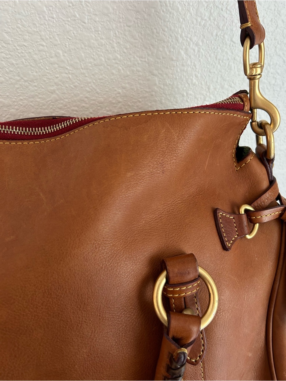 Dooney & Bourke Leather Florentine Large Satchel with Tassel Accents - Picture 8 of 15